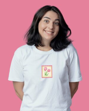 Blossom Stamp  Cotton White Tshirt